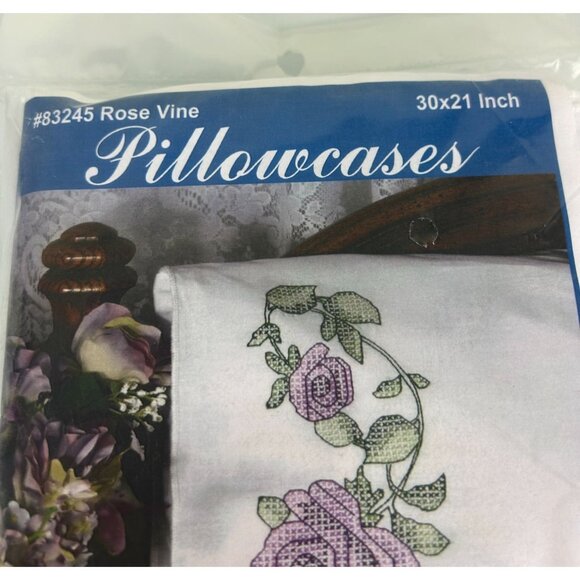 NEW Fairway Needlecraft #83245 ROSE VINE Embroidery Cross Stitch Pillowcase Kit - Picture 6 of 10